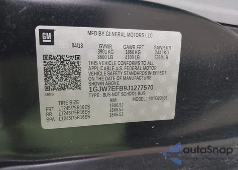 2018 GMC Savana 2500 Ls from USA, damaged, VIN 1GJW7EFB9J1277570